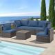 Runesay New 6-Piece Wicker Patio Conversation Set with Blue Cushions Couch Patio Sectional Sofa Conversation Sets with Ottoman luo-sen-003BL