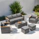 Runesay 6 Piece Wicker Outdoor Dining Set with Gray Cushion Exclusive Quick Install Patio Sectional Sofa Conversation Sets LLS0n4