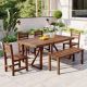 Xzkai 6-Piece Wood Rectangular Outdoor Dining Set with Brown Cushions Cai-JJTZ-32