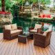 HEARTH & HARBOR 4-Piece Brown Wicker Premium Patio Furniture Wicker Conversation Set with Beige Cushions and Coffee Table NB-PFW-PM-4-BR/BG