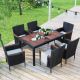 FIROMO 7-Piece Wicker Rattan 6 Seat Outdoor Conversation Set with Beige Cushions and Acacia Wood Top, for Patio, Garden JW-209AAB-R7