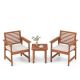 Costway Natural 3-Piece Wood Patio Conversation Set with 2 White Seat Cushions HCST02060