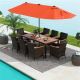 Costway Brown 9-Piece Wood Rectangle 29 in. Outdoor Dining Set with Cushions Beige HCST02121