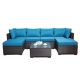 Xzkai 7-Piece Wicker Patio Conversation Set with CushionGuard Blue Cushions, Coffee Table Cai-JJTZ-57