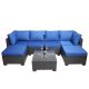Xzkai 7-Piece Wicker Patio Conversation Set with CushionGuard Blue Cushions, Coffee Table Cai-JJTZ-58