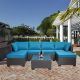 Xzkai 7-Piece Wicker Patio Conversation Set with CushionGuard Blue Cushions, Coffee Table Cai-JJTZ-59