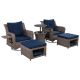Unbranded 5-Piece Handwoven Rattan Wicker Patio Conversation Set Swivel Rocking Chairs Set with Navy Blue Cushions and Ottomans OUT-N707-2