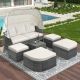 Xzkai 6-Piece Wicker Patio Conversation Set with White Cushions Cai-JJTZ-61