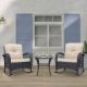 Maypex Dark Brown 3-Piece Wicker Rocking Patio Conversation Set with Beige Cushions H6300075