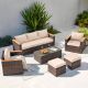 Runesay Durable Brown 6-Piece Wicker Patio Conversation Set with Khaki Cushions MM6406