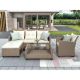 Zeus & Ruta 4-Piece Brown Wicker Patio Conversation Set with 1 Coffee Table and Beige Cushions for Backyard W0605-WR11