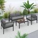 OLUMAT 4-Piece Aluminum Patio Conversation Set with Gray Cushions and A Coffee Table FO-OCS-056