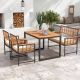 ANGELES HOME 4-Piece Acacia Wood Outdoor Dining Set with Beige Cushions and Rectangular Table SAHW68BN+716