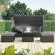 Zeus & Ruta 4-Piece Wicker Patio Conversation Set with Gray Cushions Daybed with Retractable Canopy for Backyard, Porch Happy-22