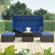 Zeus & Ruta 4-Piece Wicker Patio Conversation Set with Blue Cushions Daybed with Retractable Canopy for Backyard, Porch Happy-23