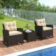 ANGELES HOME 3-Piece PE Rattan Wicker Patio Conversation Set with Beige Cushions, Rocking Chairs and Tempered Glass Table SAHW14BN719
