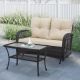 Maypex Dark Brown 2-Piece Wicker Glider Patio Conversatio Set with Beige Cushions H2300837-DBR