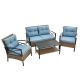 JimsMaison 4-Piece Wicker Patio Conversation Set with Blue Cushions XBHFPCS04BL