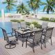 PHI VILLA 7-Piece Metal Padded Sling Patio Outdoor Dining Set with Rectangular Faux-Wood Table and Swivel Dining Texitilene Chairs THD7-104HE1167