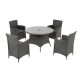 Zeus & Ruta 3-Piece Wicker Outdoor Dining Set with Dining Table, Umbrella Hole and Gray Cushions for Patio Backyard and Garden XY-867