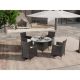 Zeus & Ruta 5-Piece Wicker Outdoor Dining Set with Dining Table, Umbrella Hole and Beige Cushions for Patio Backyard and Garden XY-868