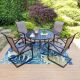 PHI VILLA Black 5-Piece Metal Patio Outdoor Dining Set with Slat Round Table and Textilene C-Spring Chairs THD5-409-105S