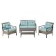 Unbranded Black 4-Piece Wicker Patio Conversation Set,Seasonal Outdoor Furniture Set With Metal Table and Blue Cushions For Garden gh-49