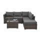 Zeus & Ruta 4-Piece Browm PE Rattan Wicker Outdoor Patio Conversation Sectional with Dark Gray Cushions, Coffee Table and Ottoman XY-890