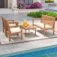 FORCLOVER 4-Piece Patio Acacia Wood Patio Conversation Set with Loveseat and Off White Cushions HYM-72093WH