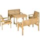 Unbranded 5-Piece Light Brown Wood Outdoor Dining Set Patio Conversation Set with Umbrella Hole ST-25S00009LP