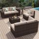 Sizzim 6-Piece Rattan Wicker Steel Patio Outdoor Sectional Set and Coffee Table with Beige Cushions and Set Covers SM-G12039-6BG