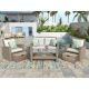 JimsMaison 4-Piece Wicker Patio Conversation Set with Beige Cushions and Coffee Table JMUSPCS05BEG