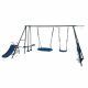 Tatayosi Steel Outdoor Swing Sets with Slide and Seesaw for Age 3-Plus, Grey and Blue P-DJ-3475AAA