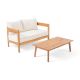 Zeus & Ruta Teak Acacia Wood Patio Conversation Set, Outdoor Loveseat with Beige Cushions and Coffee Table AS-110