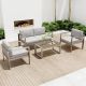 Zeus & Ruta Sliver 4-Piece Aluminum Outdoor Patio Conversation Seating Set with Gray Cushions and Coffee Table for Patio, Backyard XY-953