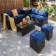 Costway Brown 8-Piece Metal Patio Conversation Set with Storage Box Tempered Glass Table 2 Ottomans HCST02376