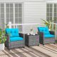 Costway Grey 3-Piece Metal Patio Conversation Set with Turquoise Seat Cushions and Back Cushions HCST02410