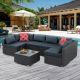 Misopily 7-Piece Gray Seasonal PE Wicker Outdoor Patio Conversation Set with Tempered Glass Coffee Table and Gray Cushions SA17-228B045