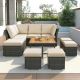 Unbranded 10-Piece Grey PE Rattan Wicker Outdoor Conversation Set with Beige Cushions, Solid Wood CoffeeTable, Ottomans AS-125