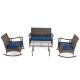 Costway Brown 4-Piece Metal Patio Conversation Set with Navy Cushions HCST02478