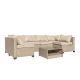 Sudzendf Light Khaki 7-Piece Wicker Outdoor Patio Conversation Set Sectional Sofa with Beige Cushions and Glass-top Coffee Table 3652W0001