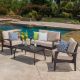 Tenleaf 4-Piece Brown Wicker Patio Conversation Set with Beige Cushions FCBF13-322