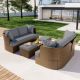 Sudzendf 5-Piece Wicker Patio Conversation Set with Gray Cushions KIKIO204587