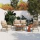 Tenleaf 4-Piece Brown Wicker Patio Conversation Set with Beige Removable Cushions, Wood Tabletop FCBF13-357