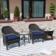 MeetLeisure 6-Piece Outdoor Wicker Patio Conversation Seating Set with Blue Cushions and Pet Side Table YD-M87-B02M86