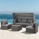 Zeus & Ruta 6-Piece Wicker Patio Conversation Set With Adjustable Canopy and Backrest Gray Cushions for Summer Outside, Backyard Happy-155