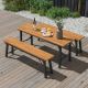 FORCLOVER 3-Piece Acacia Wood Outdoor Dining Table and Bench Set HYM-81HV10582