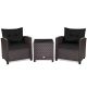 Unbranded Outdoor 3-Piece Wicker Patio Conversation Set with Glass Top Coffee Table and Black Cushion GO-Y-667BK