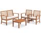 Gymax Outdoor 4-Pieces Wood Patio Conversation Furniture Set with Soft Seat White Cushions GYM13827