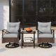 Gymax 3-Pieces Wicker Patio Conversation Swivel Rocker Set with 2-Tier Coffee Table and Cozy Seat Back Gray Cushions GYM14186